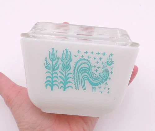 Pyrex Amish Butterprint Turquoise Refrigerator Dish W/ Lid 0501 Small Vintage