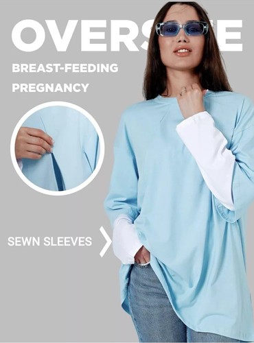 Women's Maternity Nursing T-Shirt Long Sleeve Breastfeeding One Size Blue