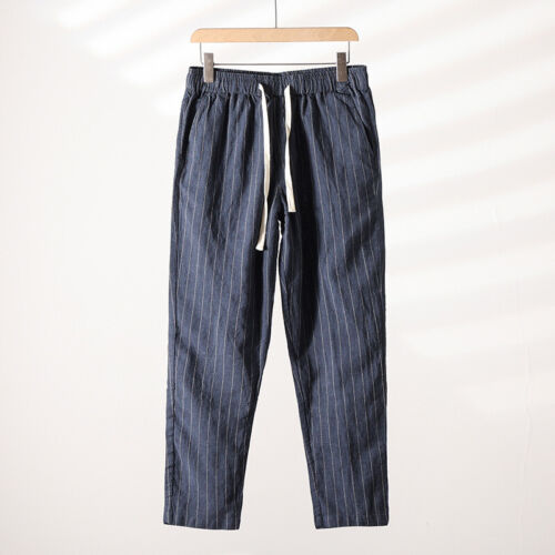 Pantalon harem vintage lâche homme Faddish lin conique rayé à rayures - Photo 25/28