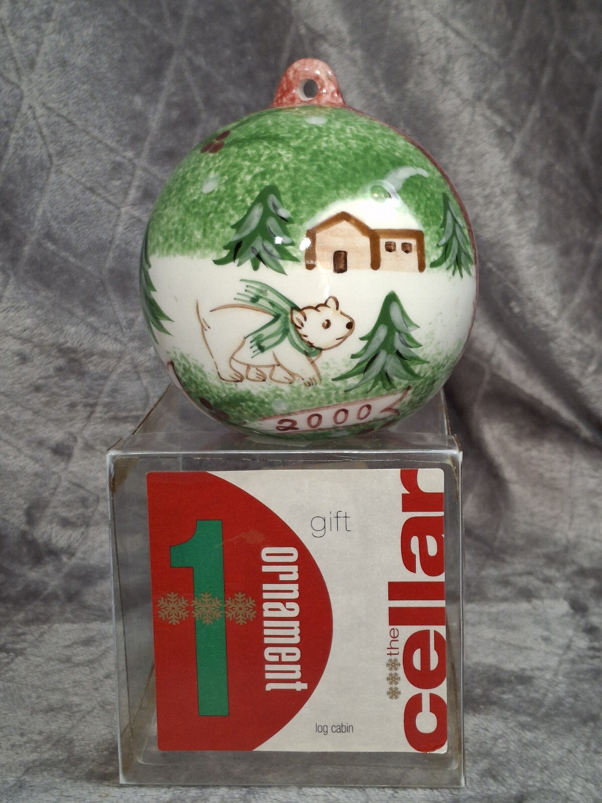 Vintage Christmas Ornament Log Cabin Rustic The Cellar 2000 Polar Bear Ceramic