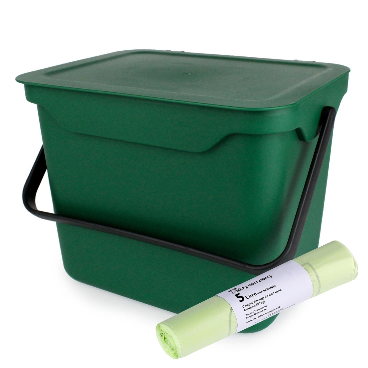 5L Green Kitchen Compost Caddy/Food Waste Bin 50 x Litre Compostable  Bags
