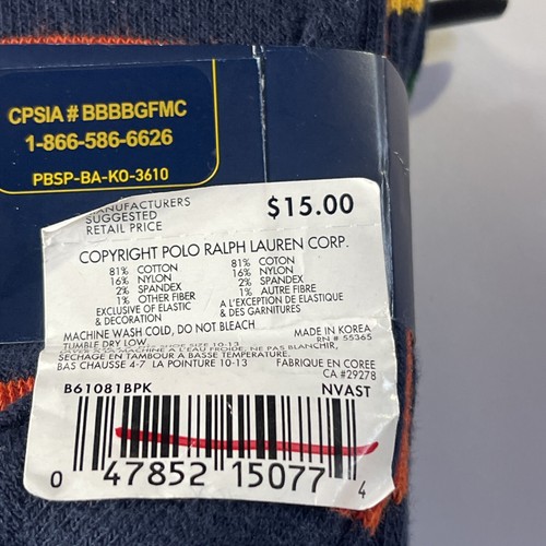 Polo Ralph Lauren BOYS Crew Socks Size 4-7 (3 Pairs) - Picture 3 of 3