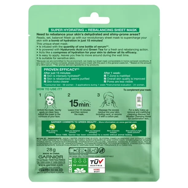 Face Mask, Hydrating Skin Care, With Hyaluronic Acid + Green Tea - Image 2 of 2