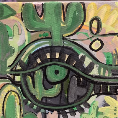 Green Desert Cactus And Eye Painting 3/4, Deana MOODY VIRGO ARTS OOAK, collect