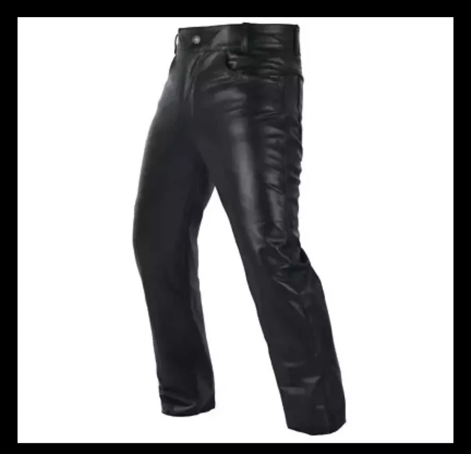Leather Pants for Men Premium Thick Leather Motorcycle Riding Pants 5 Pockets - Image 2 of 4