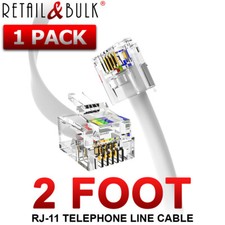 2 Foot Short Telephone Cable RJ11 6P4C 24 Inch Phone Line Cord, White