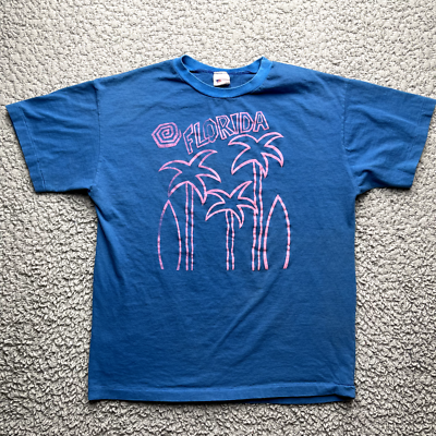 Vintage Florida Ringer Shirt XL Blue Pink USA American Sportswear