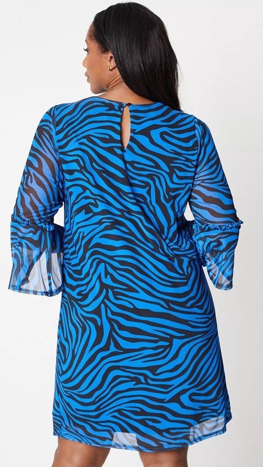 Blue WALLIS CURVE Zebra Animal Print Mesh Dress BNWT Plus Size 22