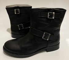 WOMENS BARBOUR INTERNATIONAL BLACK LEATHER LIMA BUCKLE BIKER BOOTS UK 7 NEW