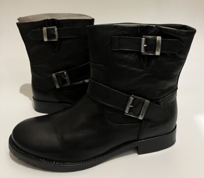 WOMENS BARBOUR INTERNATIONAL BLACK LEATHER LIMA BUCKLE BIKER BOOTS UK NEW  UK