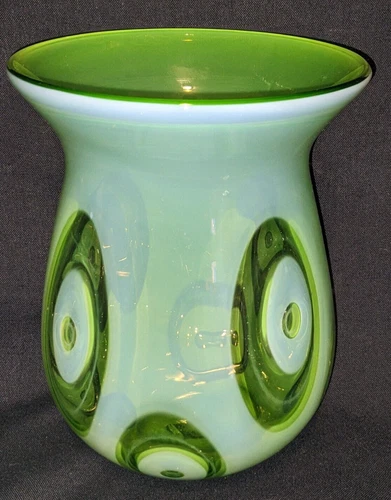 Fenton International Lime Green Opalescent Optic Eye Cased Art Glass Vase 8.5"