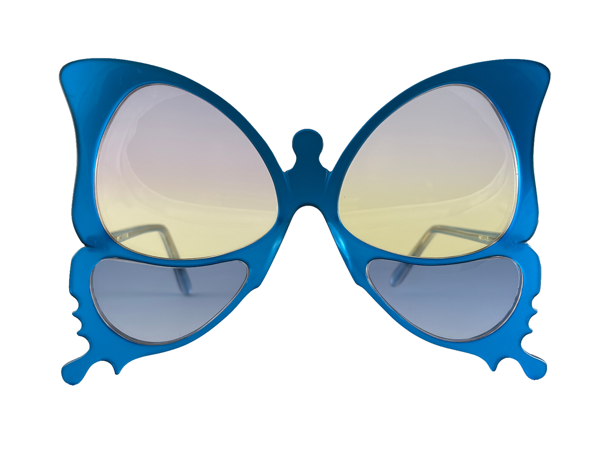 VINTAGE ANGLO AMERICAN OPTICAL BUTTERFLY BLUE HANDMADE SUNGLASSES 70 ENGLAND