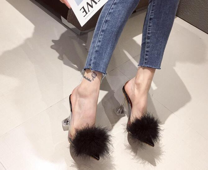 PANTOFOLA D’ORO Pantofole donna moda estate punta aperta pelliccia finiture décolleté trasparenti tacchi alti sandali