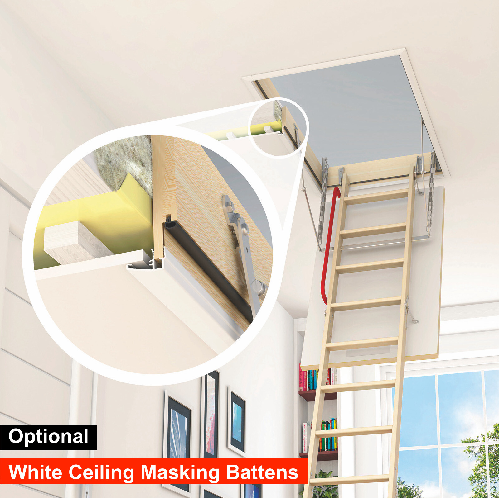 Optistep Best Wooden Folding Loft Ladders & Insulated White Hatch