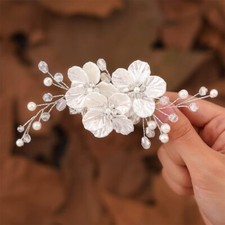 Silver Pearl Rhinestone Bride Hair Clip Crystal Flower Headpiece HCl045