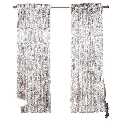 2PCS Silver Sequin Backdrop Curtains 2ft X 8ft - Glitter Photo Background For Parties, Weddings, Christmas