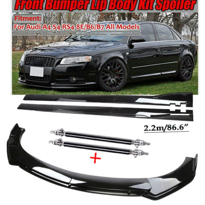 For Audi A4 S4 A5 8E B6 B7 Front Bumper Lip Splitter Spoiler Glossy Black Body