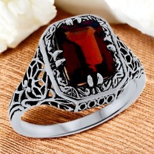 ART DECO STYLE 2 CARAT GENUINE GARNET 925 SOLID STERLING SILVER RING   634