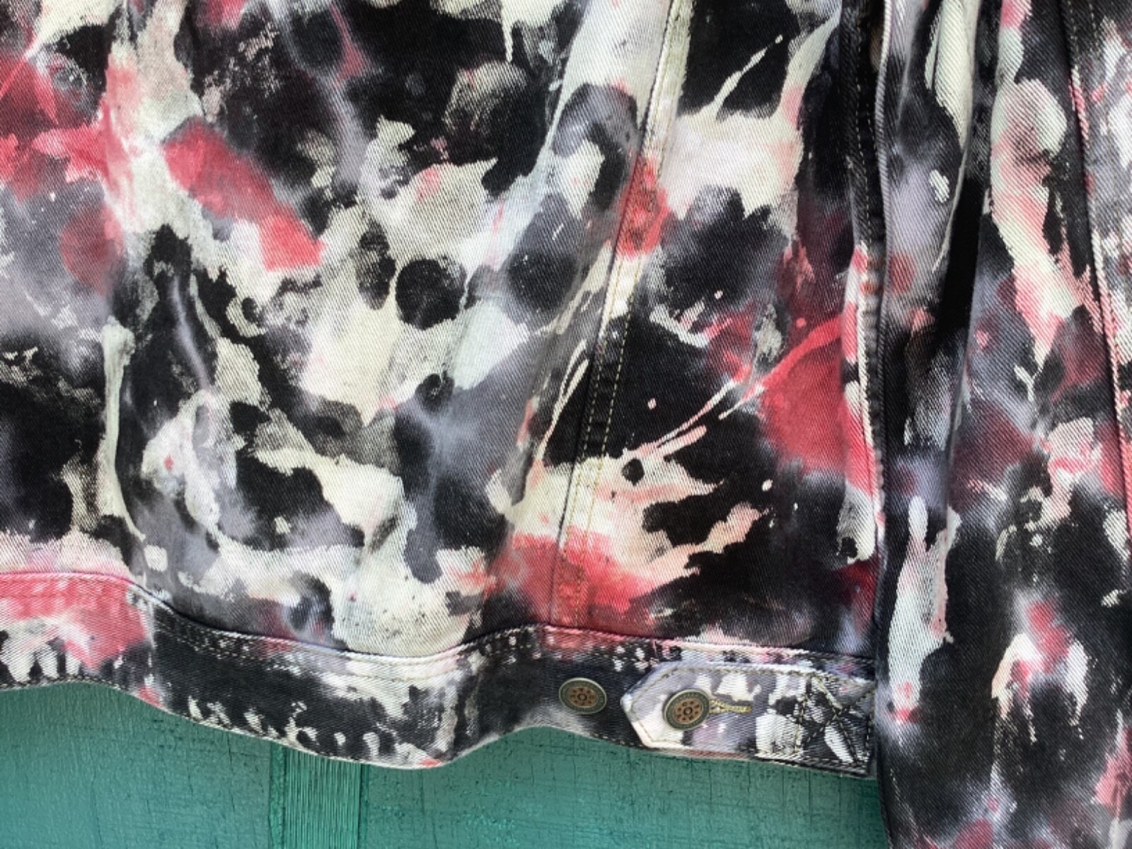 COPPER RIVET DRIP PAINT SPLATTERED DENIM JEAN JACKET … Gem