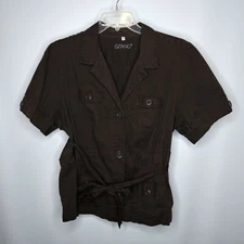 Gitano Brown Belted Button Up Shirt Womens Plus Size 22W
