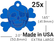 25x Anodized Aluminum Pet Dog ID Tag Skull Crossbones Blue Made in USA No Lead