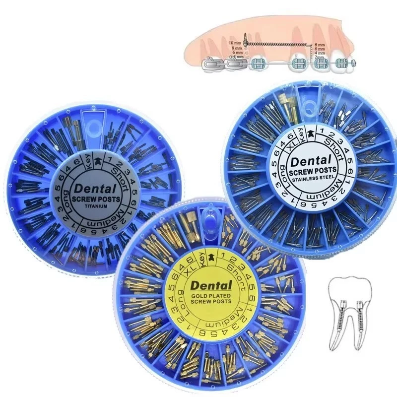 Dental Screw Post Completed Kit SS/Gold Plated Titanium Conical Root Canal Pins - Image 3 of 4