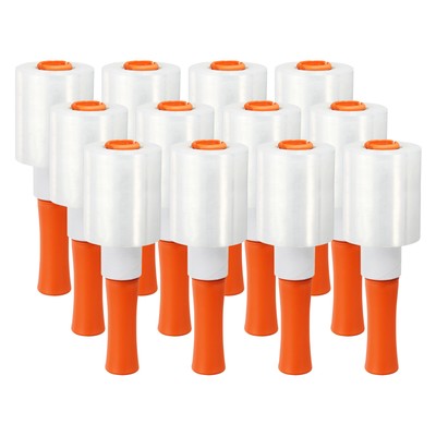 4'' x 656Ft x 20mic Stretch Wrap Mini Roll 12Pcs Clear Plastic Film with Handle