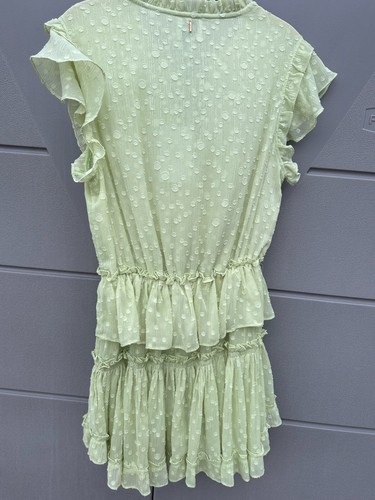 Misa Lilian Tiered Honeydew Ruffle Tie V Neck Clip Dot Mini Dress Size XS NEW - Picture 8 of 15