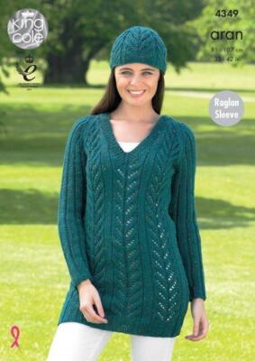 King Cole Aran Strick Muster Pullover Tunika Und Hüte 4349