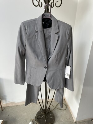 zara grey check tailored blazer skinny trouser women set UK