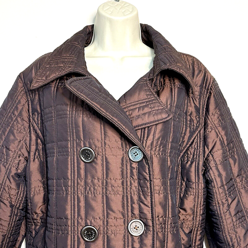 Weatherproof Shimmer Brown Bronze Quilted Pea Coat Jacket Women's XL - Picture 2 of 10