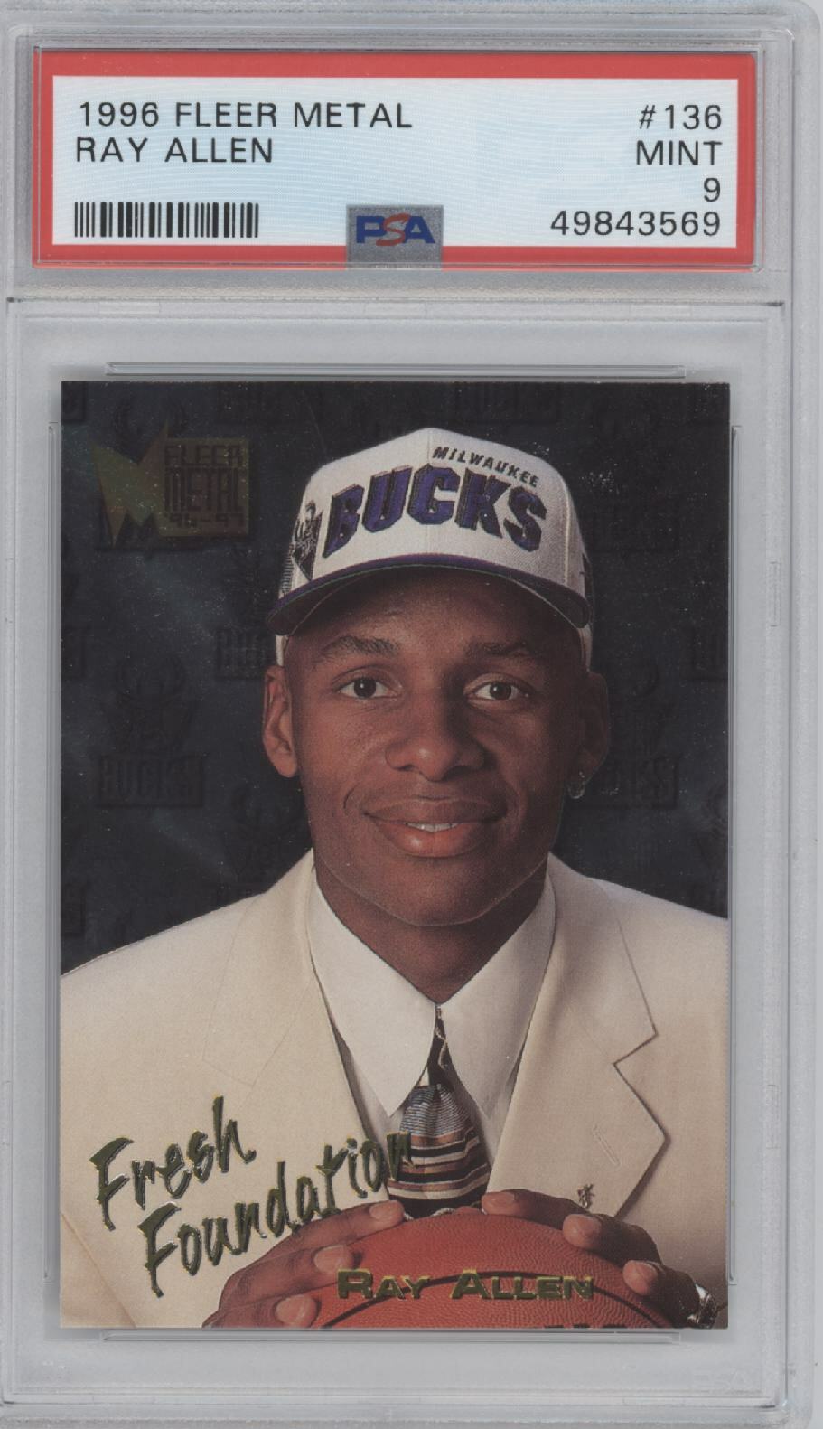 Ray Allen 1996 Fleer Metal #136 Fresh Foundation RC Rookie PSA 9 HOF