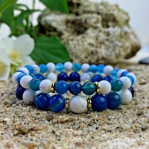 Bracelet Turquoise Howlite Bleue – Pierre Naturelle, Taille Réglable