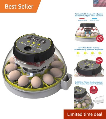 Compact 12-Egg Incubator Featuring Humidity Level Display & Auto-Stop Turner