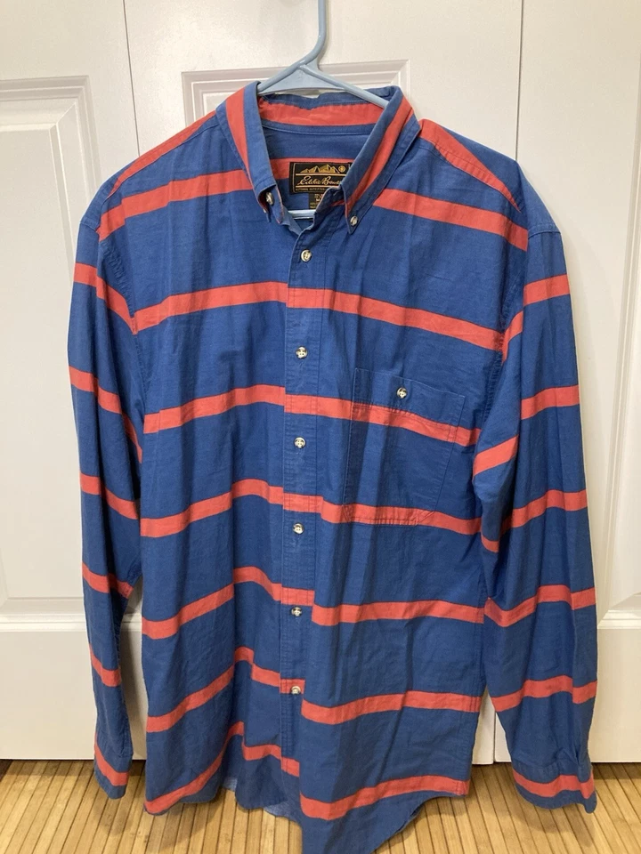 Vintage 90s Eddie Bauer Striped Button-Down Shirt M/M Men’s Long Sleeve - Image 2 of 4