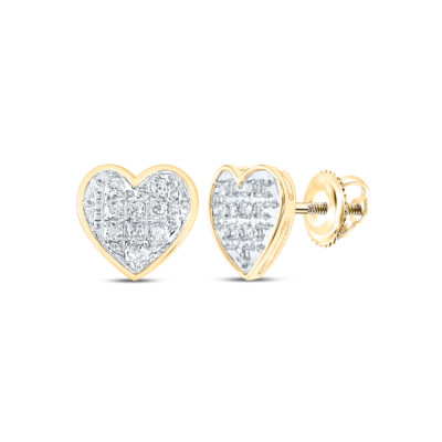 Damen-Cluster-Ohrstecker 10 kt Gelbgold rund Diamant Herz 1/20 kt