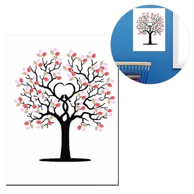 Fingerprint Tree DIY Guest Signature Sign In Book Canvas Thumbprint Painting SEG