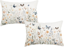 Lumbar Pillow Covers Set of 2 12x20 Inch Floral Wildflowers Summer Outdoor