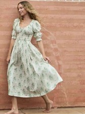 Doen French romantic floral drawstring tied waist slimming dress