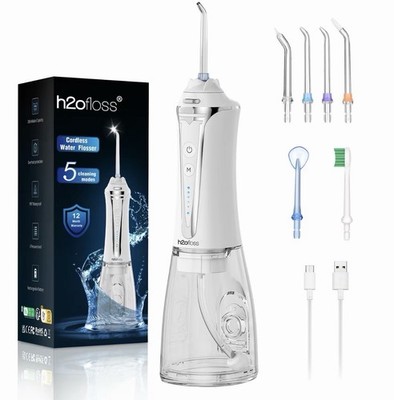 h2ofloss Cordless Water Flosser 5 Pressure Settings 300ml Tank 5 Tips