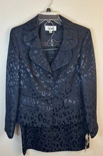 LE SUIT Majestic Courtyard Navy Blazer Skirt Set 10 Animal Print Office Business