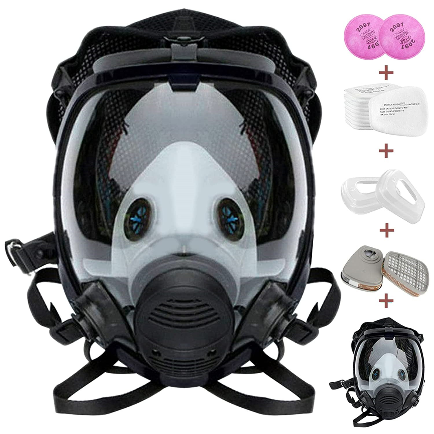 17 In 1 Full Face Gas Mask Facepiece Respirator For Painting Spraying Reusable