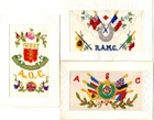3x: MILITARY: BRITISH ARMY CORPS: WW1 EMBROIDERED SILK POSTCARDS