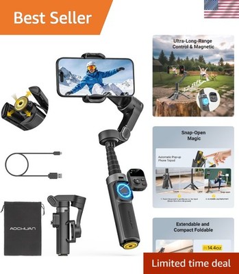 Lightweight 3-Axis Gimbal with Magnetic Remote: Perfect for Vlogging & Travel