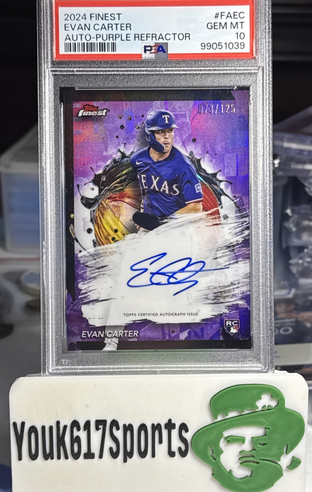 2024 Topps Finest Autograph Evan Carter Purple Refractor AUTO RC /125 PSA 10