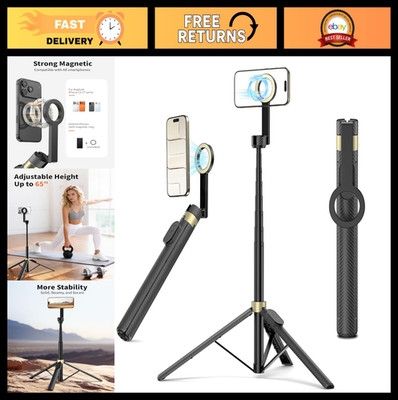 65'' Magnetic Tripod & Selfie Stick with Remote, 360° Rotatable Phone Stand for i