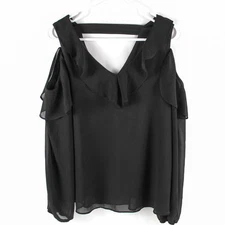 Amy Wear Women's Medium Black Cold Shoulder Chiffon Top Shirt Pre-Owned