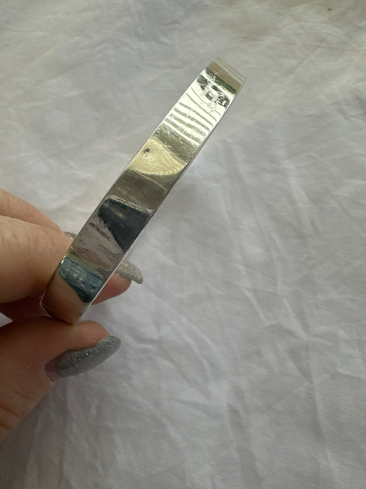 Sterling Silver Rounded Square Bangle Bracelet - image 5