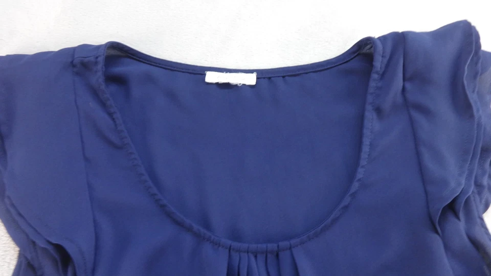 Blusa transparente AMISU para mujer S manga con volantes azul marino cuello redondo carrera clásica Foto 3 de 4