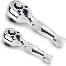 2 Piece 1/4-Inch and 3/8-Inch Stubby Ratchet Set, Quick-Release Reversible 72 To